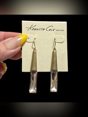 Kenneth Cole New York Gold Tone Earrings with Clear Crystal Drops